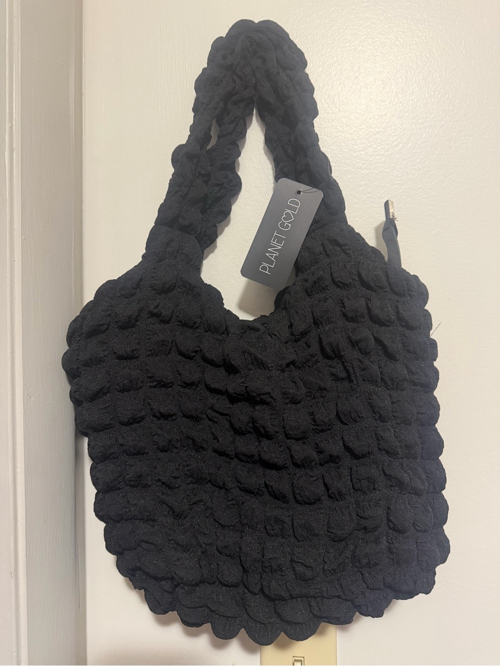 Planet Gold Black Textured Knit Tote Bag